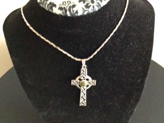 Vintage Sterling Cross with Dark Jade Stone Neckl… - image 2