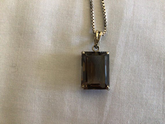 Smokey Quartz Pendant Necklace Sterling Silver Vintage View 4