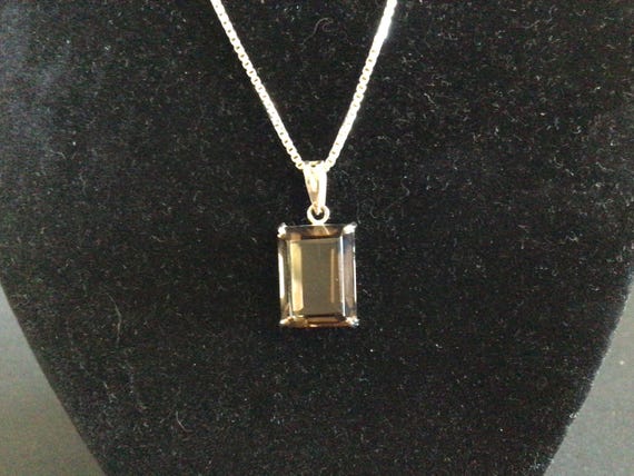 Smokey Quartz Pendant Necklace Sterling Silver Vintage View 6