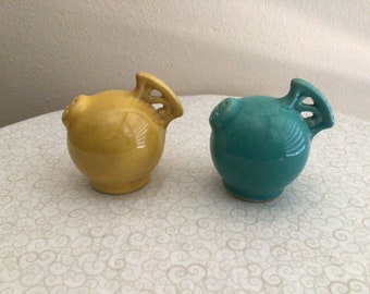 Vintage Blue and Yellow Round Salt & Pepper Shakers 1940