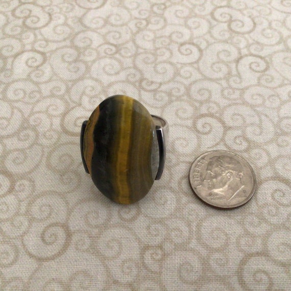 Sterling Silver Statement Ring Tiger Eye Vintage - image 2