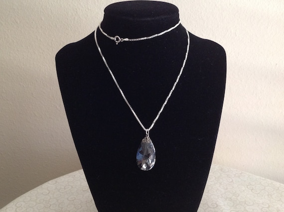 Sterling Silver Necklace with Crystal Teardrop Pendant