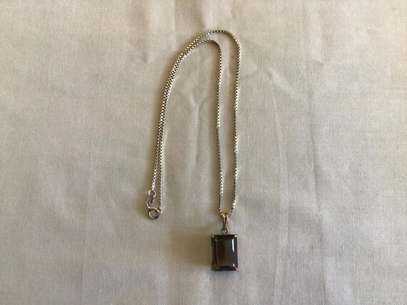 Smokey Quartz Pendant Necklace Sterling Silver Vintage View 3