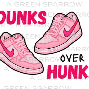 Dunks Over Hunks roses chaussures PNG Saint Valentin amour DTF sublimation numérique téléchargement immédiat enfants bébé tout-petit adulte Tshirt