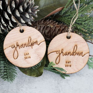 Grandpa & Grandma Est 2023 Christmas Ornament Wood | Year | Hand-lettered | Christmas | Baby Announcement | Great Grandma | Great Grandpa