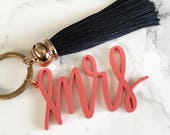 MRS Keychain with Silk Tassel | Black or White Tassel | Gold Accent | MRS in Multiple Colors | Gift | Bridal Shower Gift | Bride | Newlywed