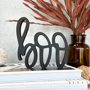 Wood Boo Sign Decor | Halloween Decor | Self Standing | Perfect for Home | Display on a Mantel or Tabletop | Halloween Sign | Hand-Lettered