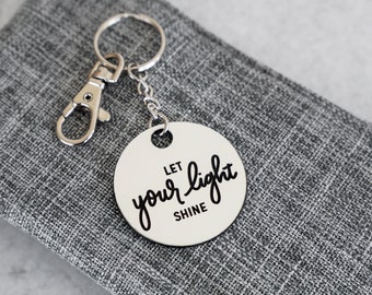 Let Your Light Shine Keychain | Mathew 5:16 | Hand-Lettered | Christian | Engraved | Motivational Gift | Bible Verse | Valentines Day Gift