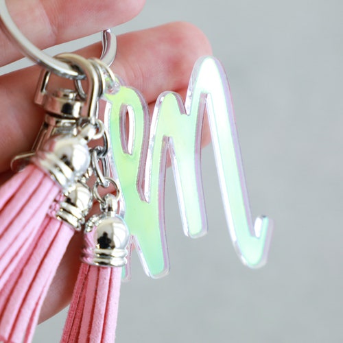 small gift keychain present Initial acrylic keyring with tassel