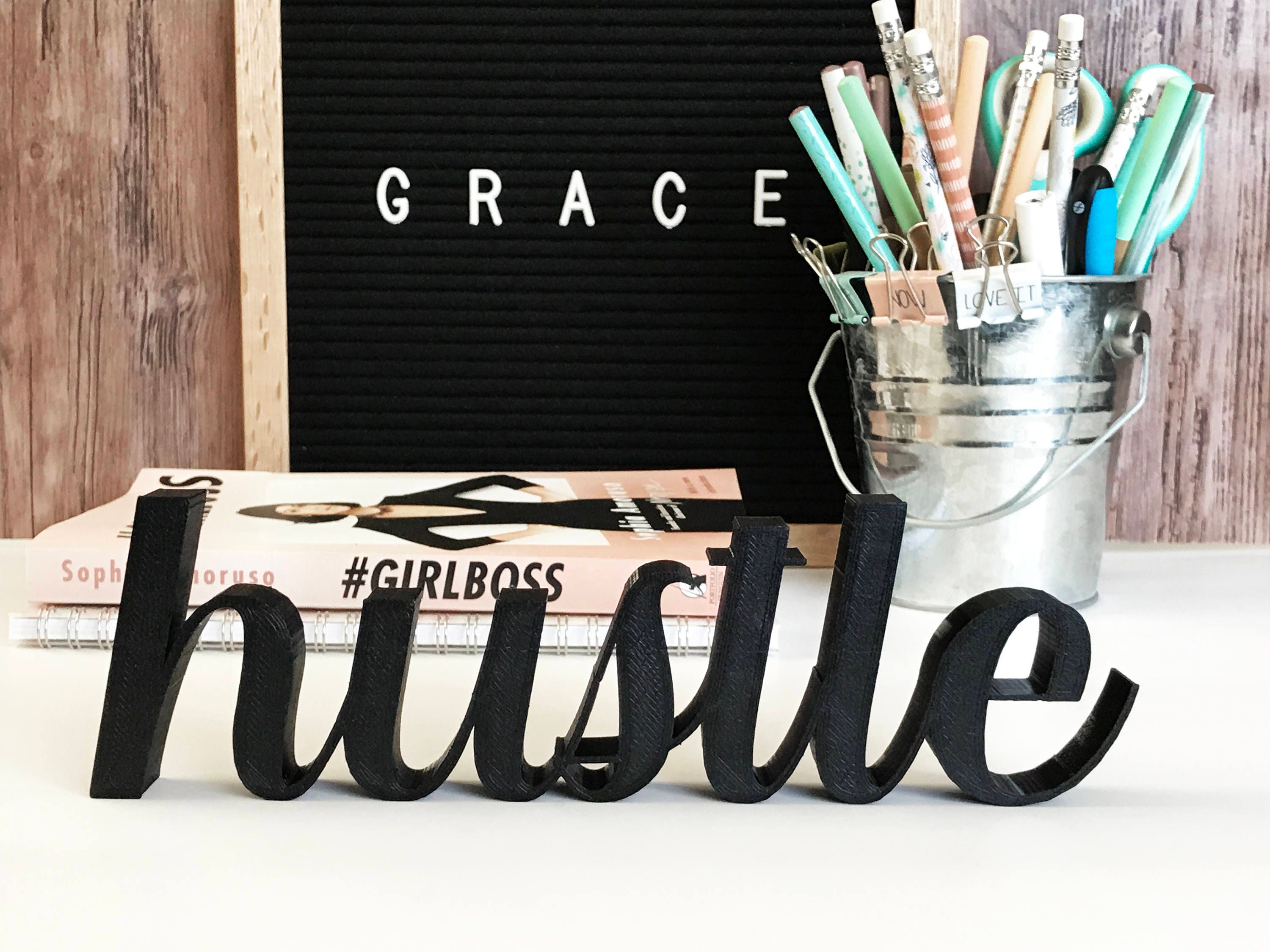 Hustle Sign Decor Self Standing Perfect for your Desk Etsy