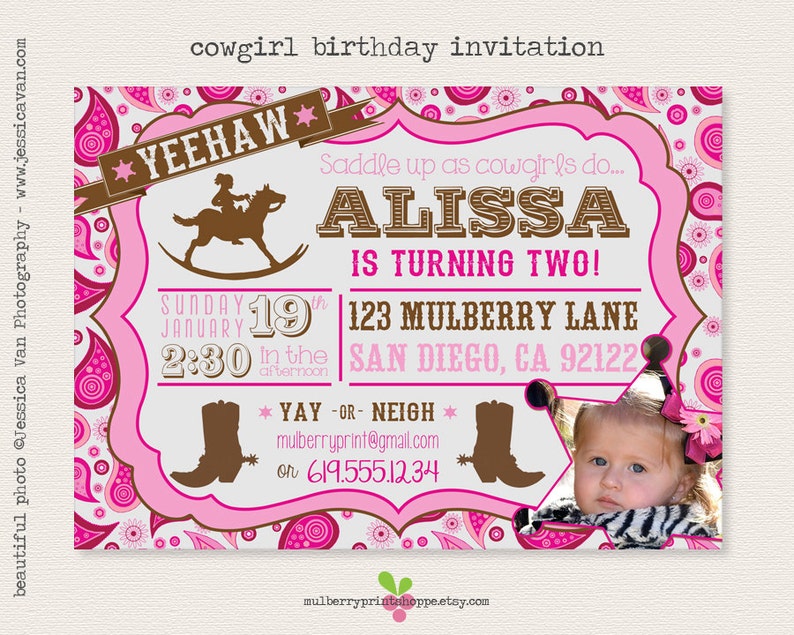 Pink Cowgirl Birthday Invitation