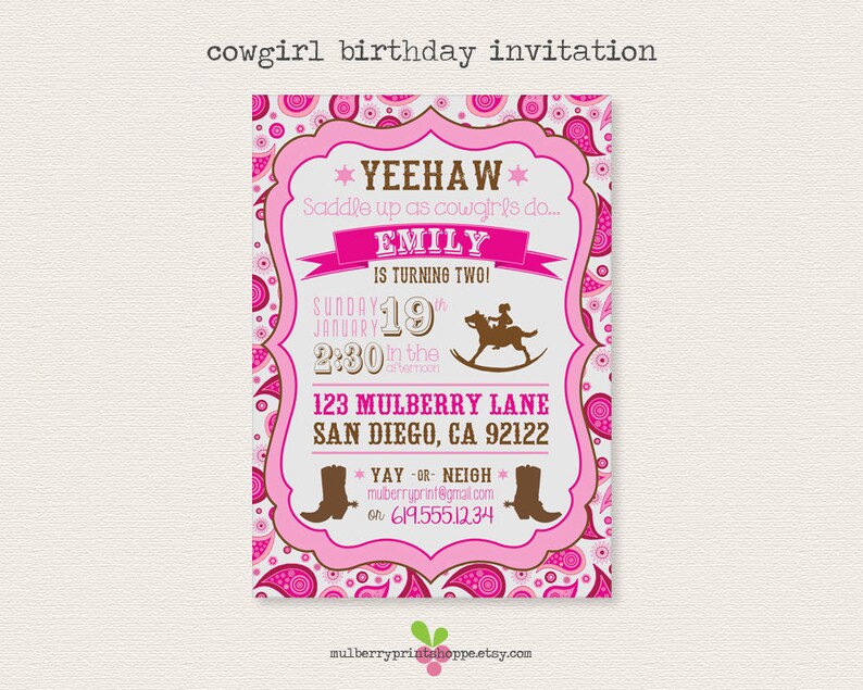 Pink Cowgirl Birthday Invitation