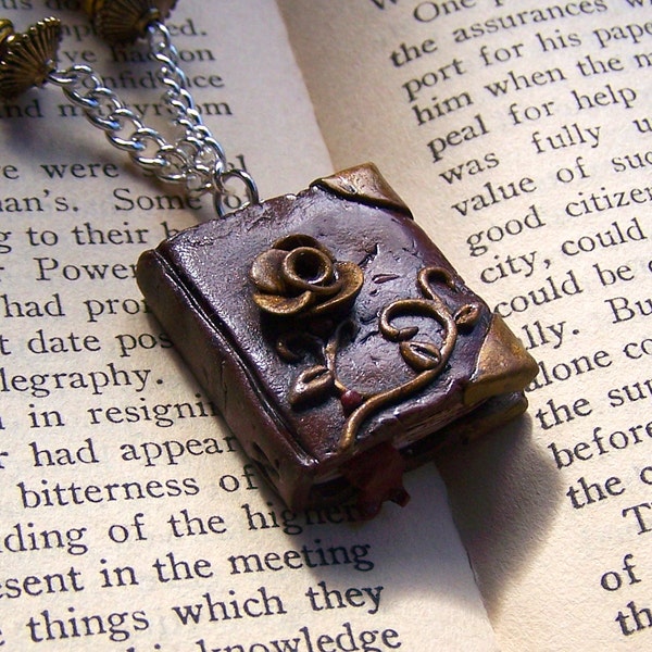 Gilded Rose Book Necklace