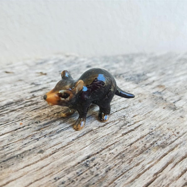 Miniature ceramic Australian Tasmanian Devil figurine for fairy garden, terrarium, bonsai - Aussie bush bird lovers gift, dolls house garden