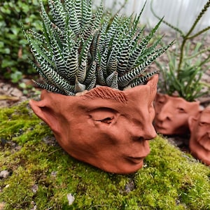Terracotta pot, handmade face planter, garden feature for outdoor, indoor plants