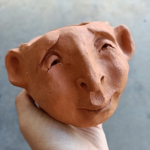 Terracotta head planter, plant lover gift, one-of-a-kind face pot character ceramics