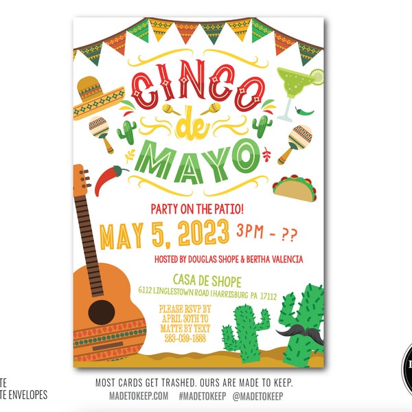 made to keep - Cinco De Mayo Invitation 5x7 Flat Party Fiesta May 5th