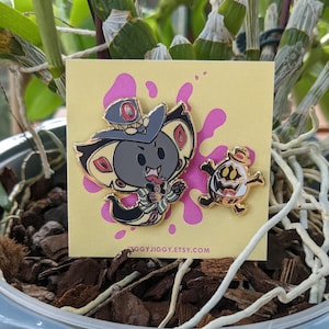 Sir Pentious & Eggboi set / Hella Kawaii / Hellaverse Fanmerch / Hazbin Hotel Pins / Gold Plated Hard Enamel / Kawaii Chibi Style