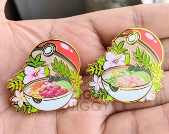 Pokebowl Enamel Pin / Food Pin / Summer Flower Design / Hawaiian Vacation Theme / Food Lover Gift / Fandom Art / Fantasy Pin / Foodie Pin