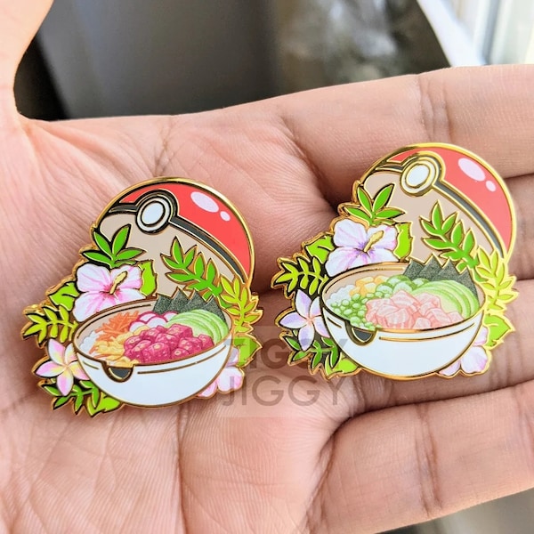 Pokebowl Enamel Pin / Food Pin / Summer Flower Design / Hawaiian Vacation Theme / Food Lover Gift / Fandom Art / Fantasy Pin / Foodie Pin
