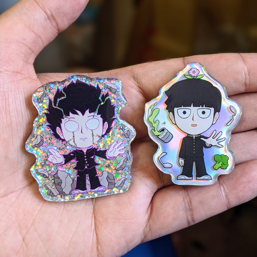 MP 100 Fan Pins / Clear Acrylic / Chibi and Kawaii Style / Anime Themed ...