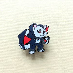 Evil Kitty Vampire Pin / Hard Enamel / Cat Art / Halloween Theme / Chibi Kawaii Style