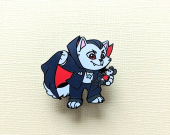 Evil Kitty Vampire Pin / Hard Enamel / Cat Art / Halloween Theme / Chibi Kawaii Style