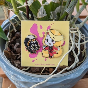 Charlie & Kee Kee set / Hella Kawaii / Hellaverse Fanmerch / Hazbin Hotel Pins / Gold Plated Hard Enamel / Kawaii Chibi Style