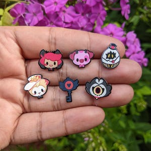 Hazbin Hotel Earrings / Hella Kawaii / Hellaverse Fanmerch / Black Plated Hard Enamel / Kawaii Chibi Style