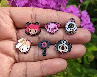 Hazbin Hotel Earrings / Hella Kawaii / Hellaverse Fanmerch / Black Plated Hard Enamel / Kawaii Chibi Style