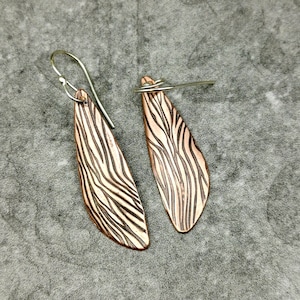 Zebra Wood Patterned Small Dangle Copper Teardrop Earrings Jewelry, Gifts for Her