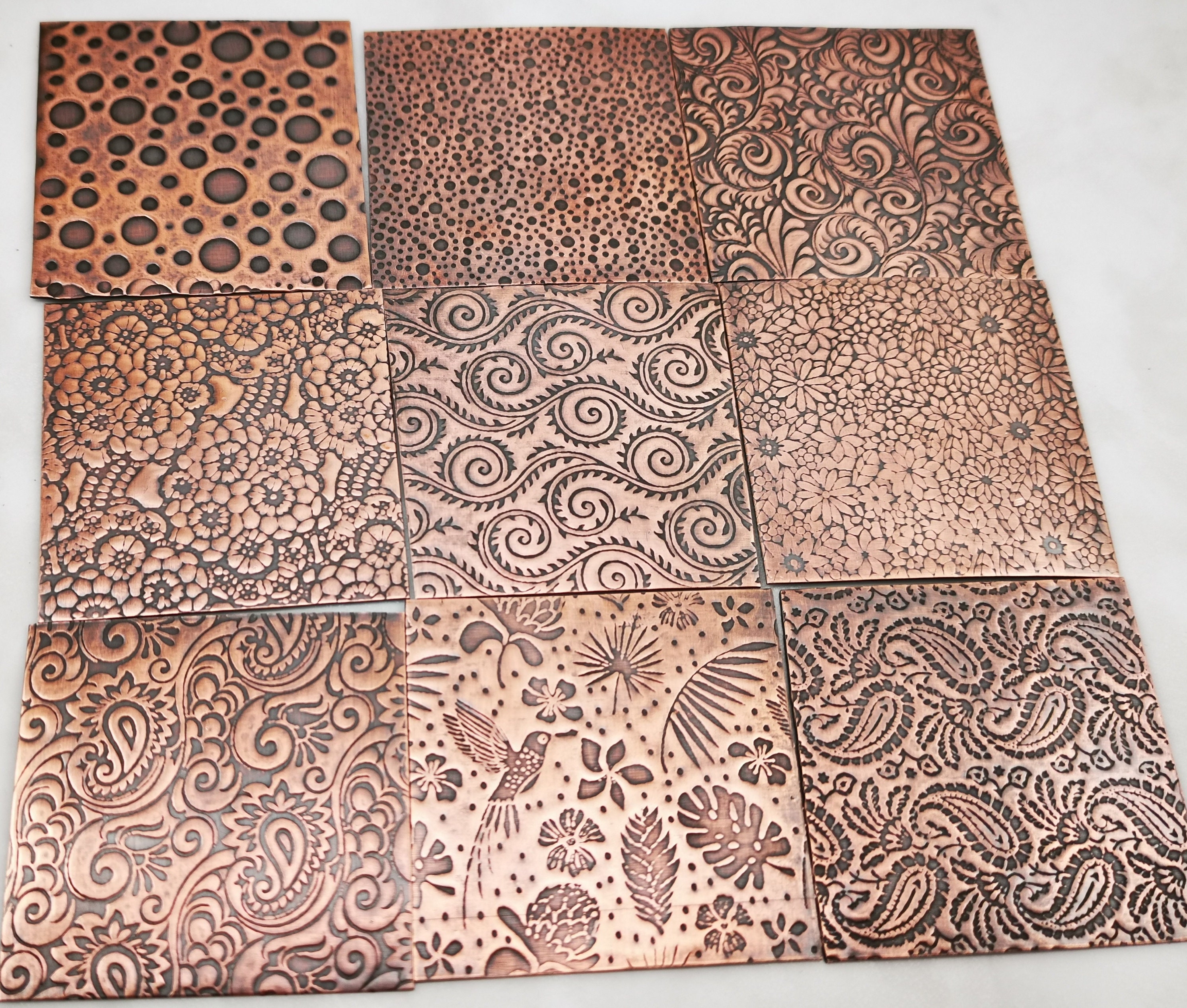 2&quot; x 2&quot; - Copper Metal, Copper Sheet, Patterned Copper, Textured Copper, Rolling Mill Patterned, Rolling Mill Textured for sale  