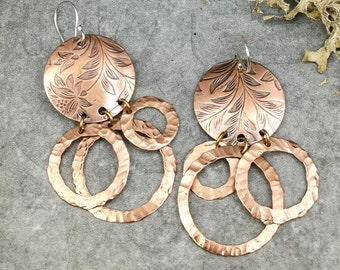 Copper Hoop Earrings Large Hoop Earrings Dangle Hoop Earrings Gift for Her Earrings Jewelry