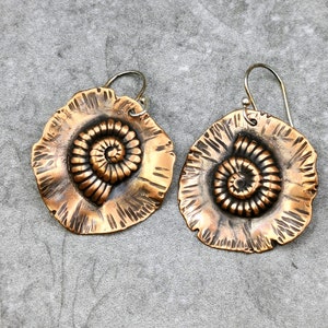 Nautilus Seashell Ocean Beach Copper Earrings