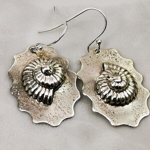 Nautilus Seashell Dangle Earrings Ocean Beach Sterling Silver Earrings