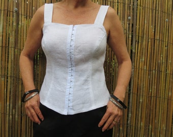 Pure Linen  Camisole top with square neckline and Hook and eye closure at front is close fitting, flattering shape.