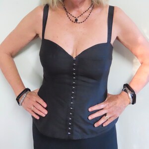 Black Linen Bustier Corset top  with wide, low neckline and hook and eye fastening.