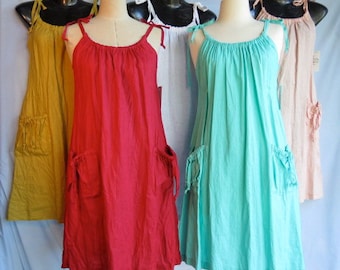 Women's Crushed Linen Sundress with Pockets, Summer dress in Bright Colours