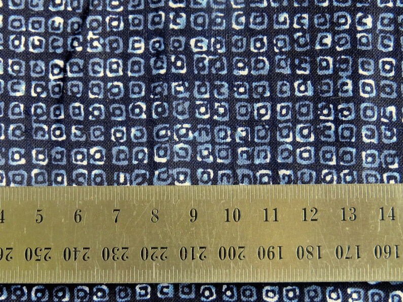 Indigo Linen Pinafore dress with Japanese print Cotton trim Pockets and Yoke