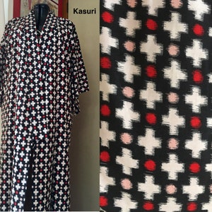 Red & Black Kasuri print-cut from Pure silk Vintage kimono