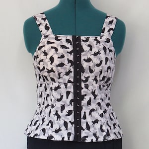 Camisole top in Japanese Cat Print with Square neck and Hook and Eye closure is slim fitting and flattering.