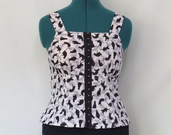 Cat Print Camisole Top with Square Neck,  Hook & Eye fastening