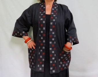 Chaqueta estilo kimono de lino, ribetes de kimono vintage reciclados, estilo haori
