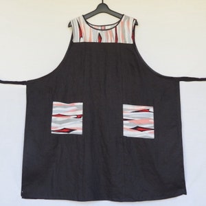 Linen Wrap dress, Japanese Pinafore Style with Pockets in Contrast Print.