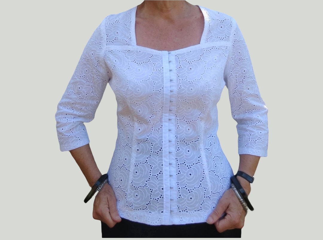 Broderie Anglaise Tie Blouse White