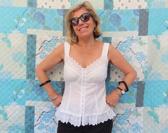 Linen Camisole Top with Lace with White Broderie Anglaise for Summer