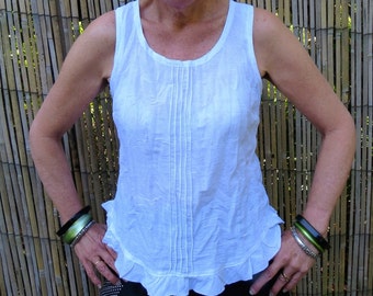White Linen Summer top with Pintucks is sleeveless and also available in other colours.