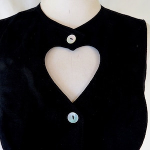 Linen Summer top with Heart Shaped Keyhole Neckline and Pearl Buttons is available in Black or White.