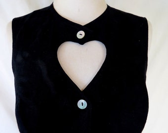Linen Summer Top with  Heart Keyhole, Pearl Buttons, Black or White