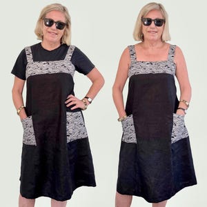 Leinen Trägerkleid mit Japanischen Bedruckten Taschen